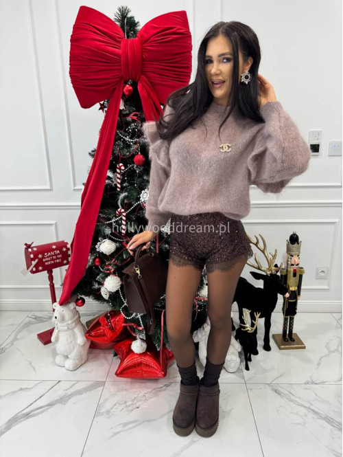 Brązowe spodenki cekinowe z koronką Claudia 19 - photo #9