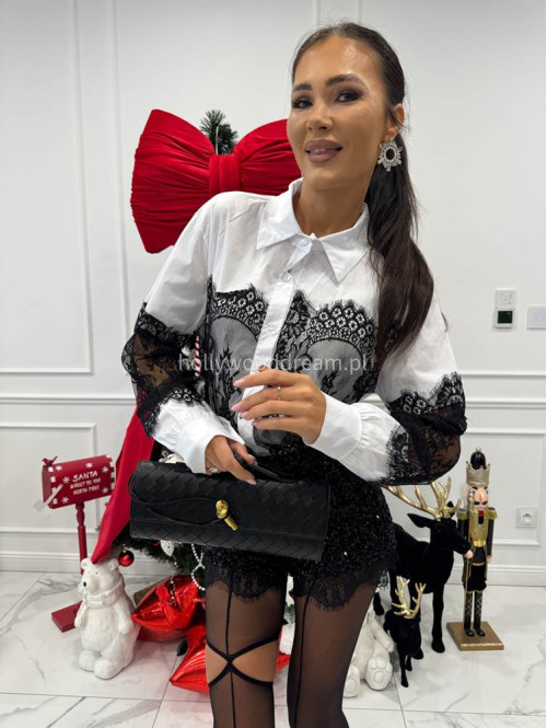 Biała koszula z czarną koronką GRETA 17 - photo #4