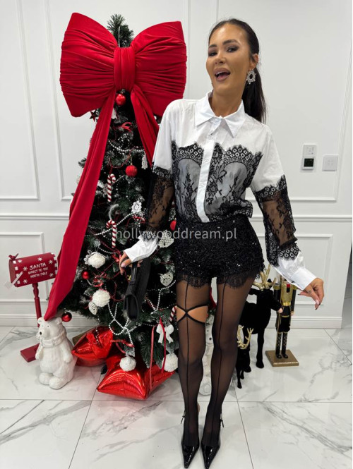 Biała koszula z czarną koronką GRETA 17 - photo #7