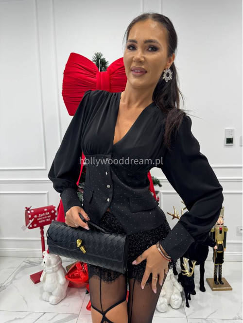 Czarna koszula szyfonowa z guzikami EMILY 17 - photo #2