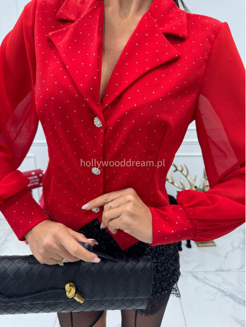 Czerwona koszula zdobiona srebrną nitką i szyfonowymi rękawami KASIJA 17 - photo #3