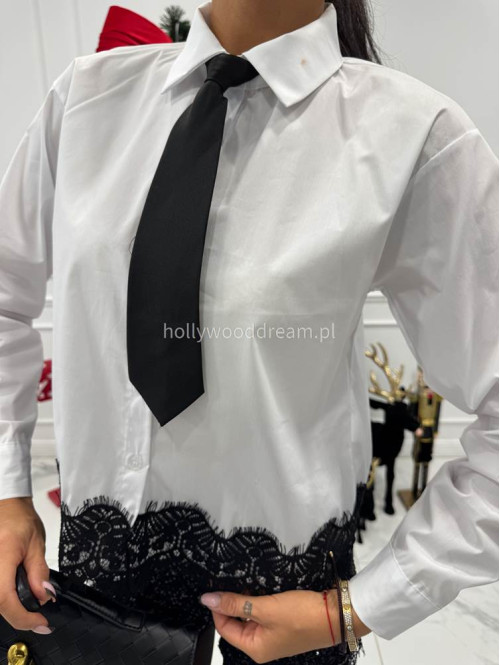 Biała koszula wykończona koronką z krawatem MADISON 19 - photo #9