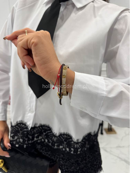 Biała koszula wykończona koronką z krawatem MADISON 19 - photo #10
