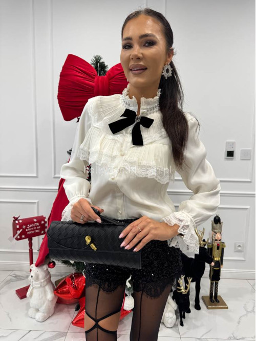 Kremowa koszula z żabotem, koronką i guzikami perłowymi GOSHIA 09 - photo #5