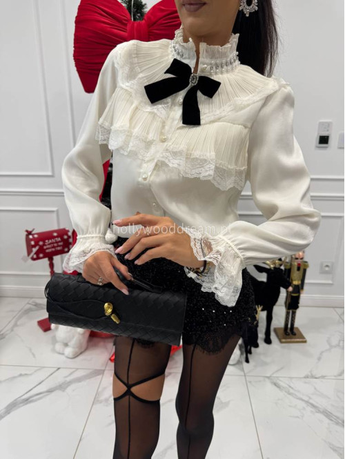 Kremowa koszula z żabotem, koronką i guzikami perłowymi GOSHIA 09 - photo #8