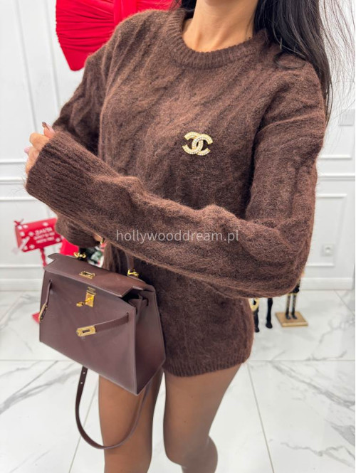 Brązowy komplet 3-częściowy sweter + top + spodenki MAXIM 09 - photo #1