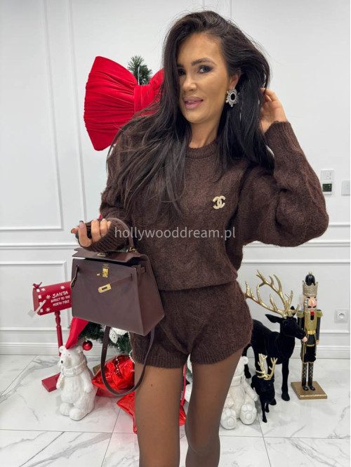 Brązowy komplet 3-częściowy sweter + top + spodenki MAXIM 09 - photo #3