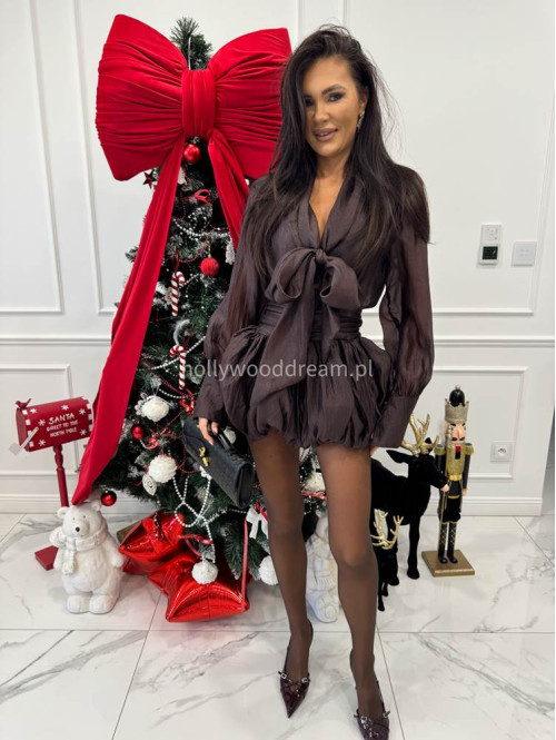 Brązowa sukienka szyfonowa mini bombka Samira 09 - photo #0