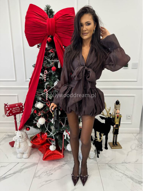 Brązowa sukienka szyfonowa mini bombka Samira 09