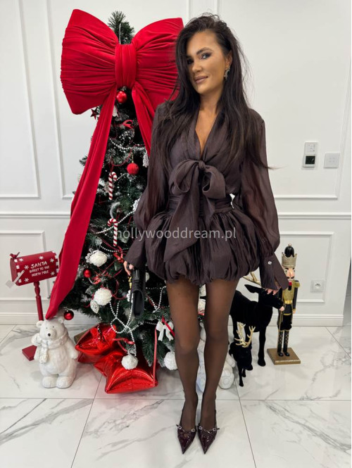 Brązowa sukienka szyfonowa mini bombka Samira 09 - photo #2