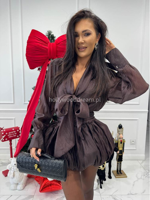 Brązowa sukienka szyfonowa mini bombka Samira 09 - photo #4