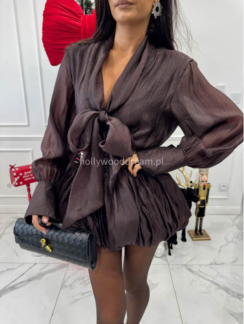 Brązowa sukienka szyfonowa mini bombka Samira 09 - photo #6