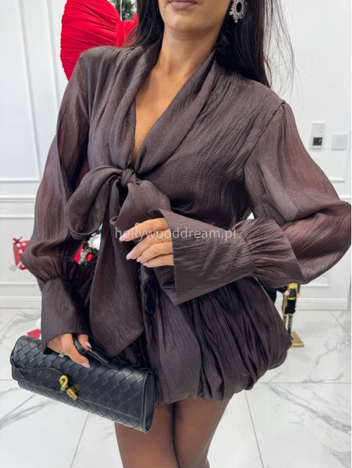 Brązowa sukienka szyfonowa mini bombka Samira 09 - photo #7