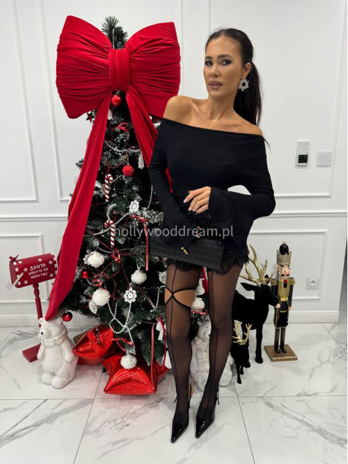 Czarna bluzka prążkowana z falbanami przy rękawach BELLA 09 - photo #2