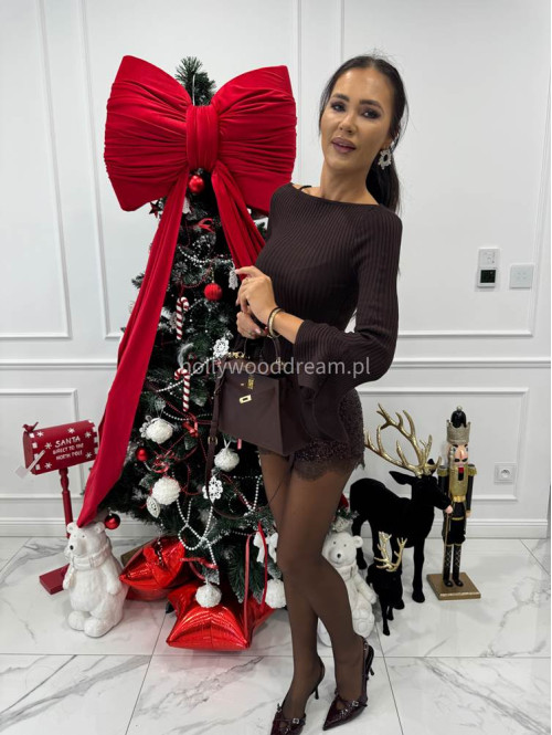 Brązowa bluzka prążkowana z falbanami przy rękawach BELLA 09 - photo #6