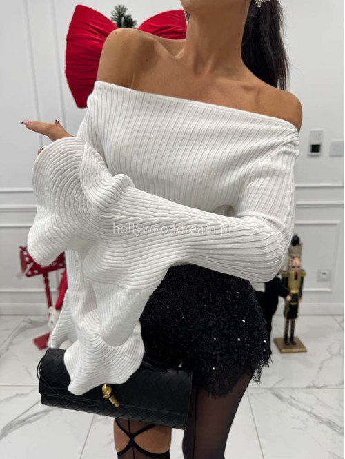 Kremowa bluzka prążkowana z falbanami przy rękawach BELLA 09 - photo #2