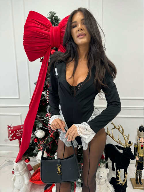 PRE ORDER Czarne body z białymi koronkowymi wstawkami Paulina 89 - photo #1