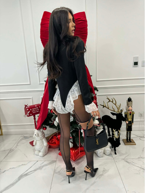 PRE ORDER Czarne body z białymi koronkowymi wstawkami Paulina 89 - photo #6