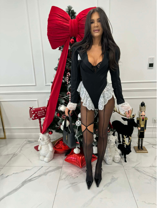 PRE ORDER Czarne body z białymi koronkowymi wstawkami Paulina 89 - photo #2