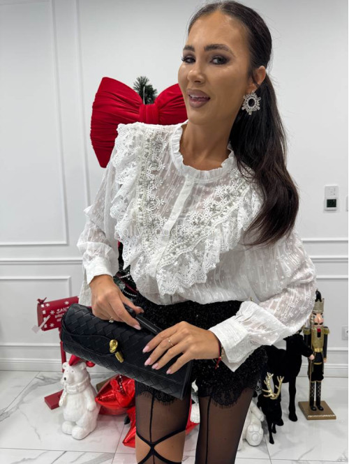 Biała koszula transparentna zdobiona cyrkoniami i srebrną nitką Celia 17 - photo #3