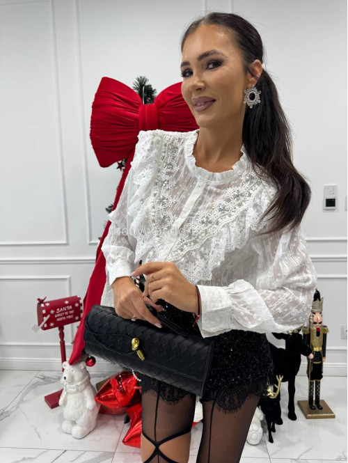 Biała koszula transparentna zdobiona cyrkoniami i srebrną nitką Celia 17 - photo #4