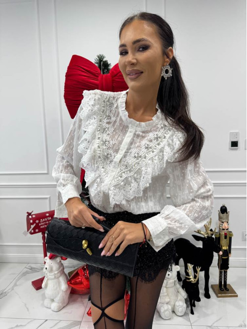 Biała koszula transparentna zdobiona cyrkoniami i srebrną nitką Celia 17 - photo #5