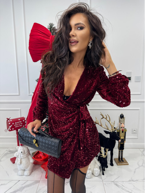 Czerwona sukienka mini w cekiny wiązana po boku ALESSA 26