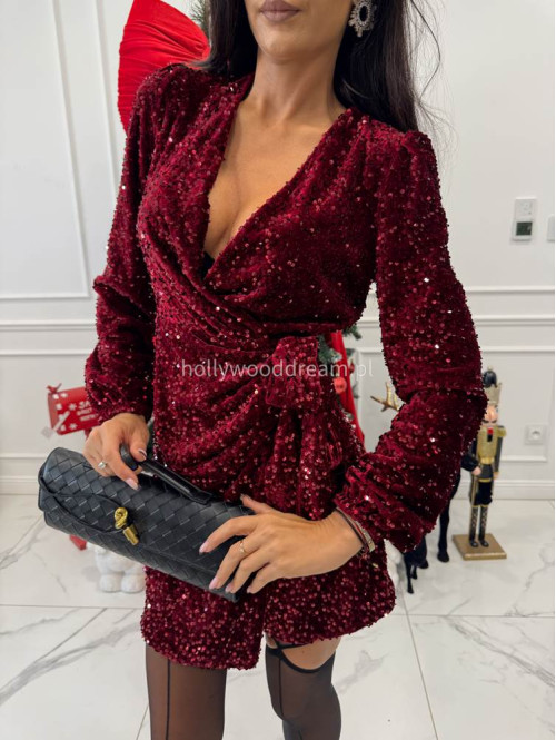 Czerwona sukienka mini w cekiny wiązana po boku ALESSA 26 - photo #1