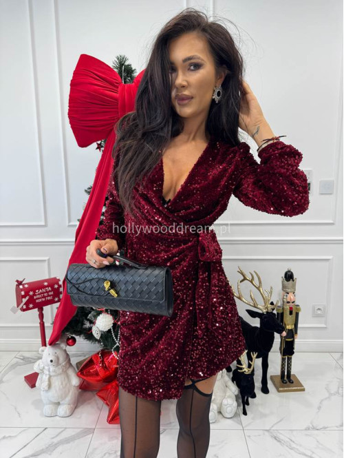 Czerwona sukienka mini w cekiny wiązana po boku ALESSA 26 - photo #3