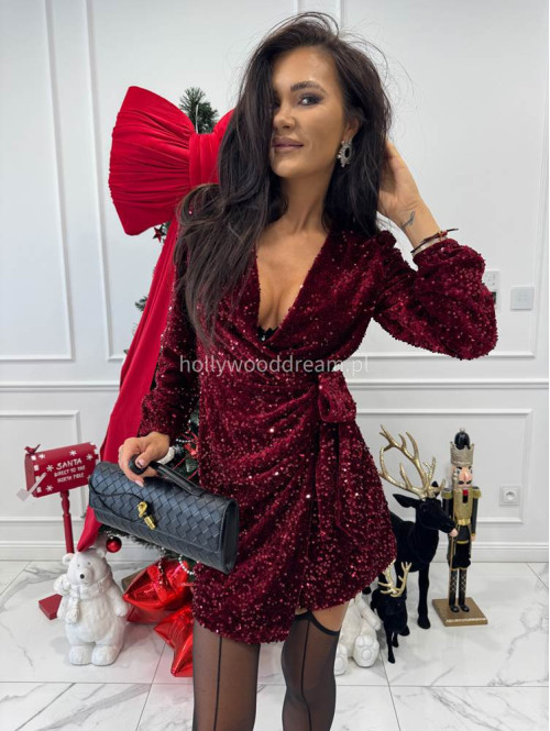 Czerwona sukienka mini w cekiny wiązana po boku ALESSA 26 - photo #4