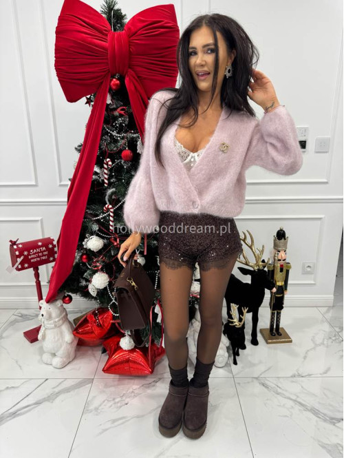 Jasno różowy sweter moherowy zapinany na jeden guzik FLUFFY 52 - photo #1