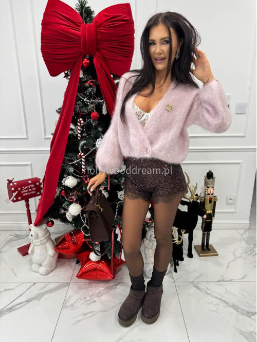 Jasno różowy sweter moherowy zapinany na jeden guzik FLUFFY 52 - photo #2