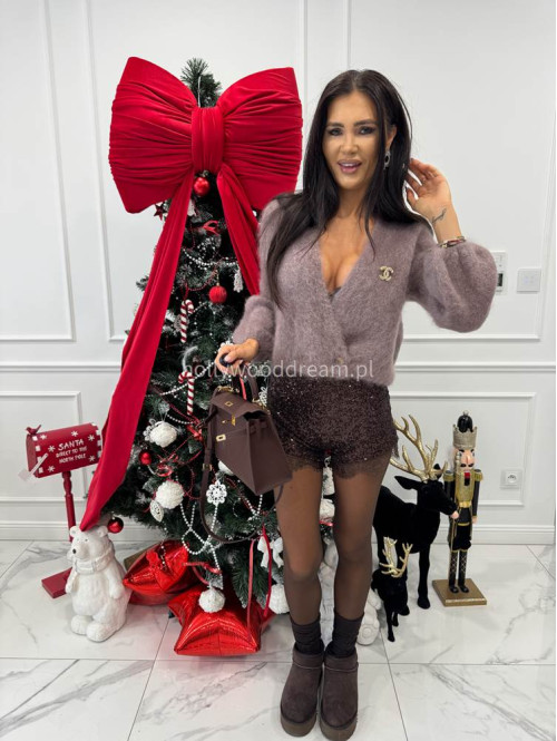 Mokka sweter moherowy zapinany na jeden guzik FLUFFY 52 - photo #2