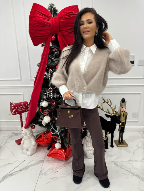 Beżowy sweter moherowy zapinany na jeden guzik FLUFFY 52 - photo #1