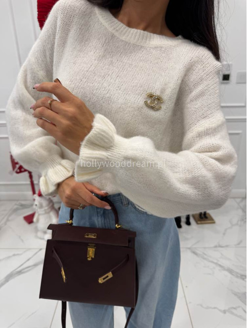 Kremowy sweter z alpaki z falbaną  na rękawie ALBEA 52 - photo #1