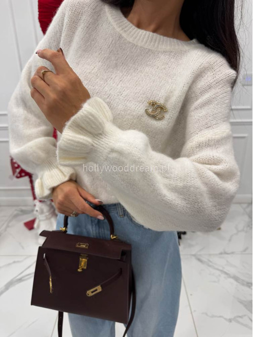 Kremowy sweter z alpaki z falbaną  na rękawie ALBEA 52 - photo #2