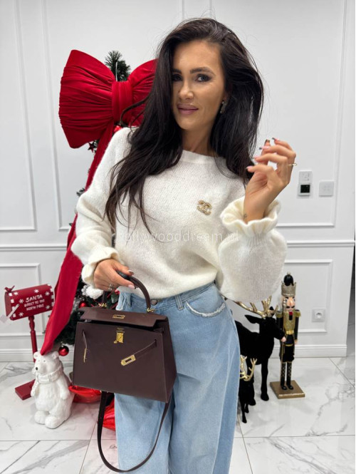 Kremowy sweter z alpaki z falbaną  na rękawie ALBEA 52 - photo #3