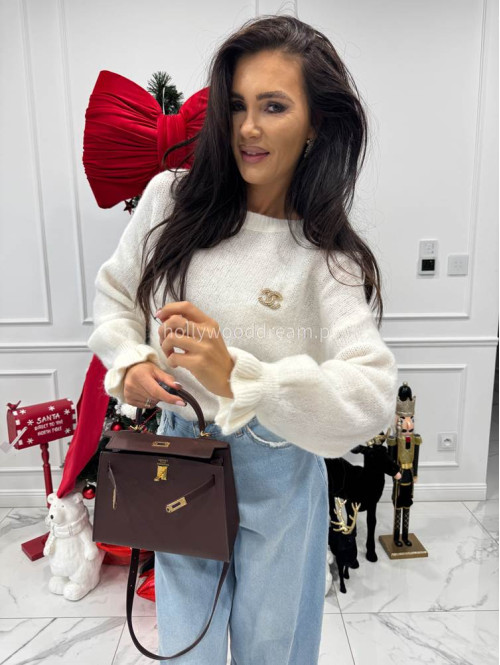 Kremowy sweter z alpaki z falbaną  na rękawie ALBEA 52 - photo #4