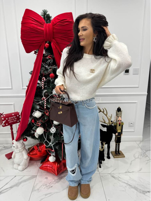 Kremowy sweter z alpaki z falbaną  na rękawie ALBEA 52 - photo #5