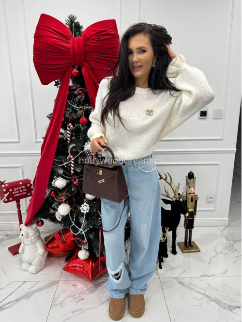 Kremowy sweter z alpaki z falbaną  na rękawie ALBEA 52 - photo #6