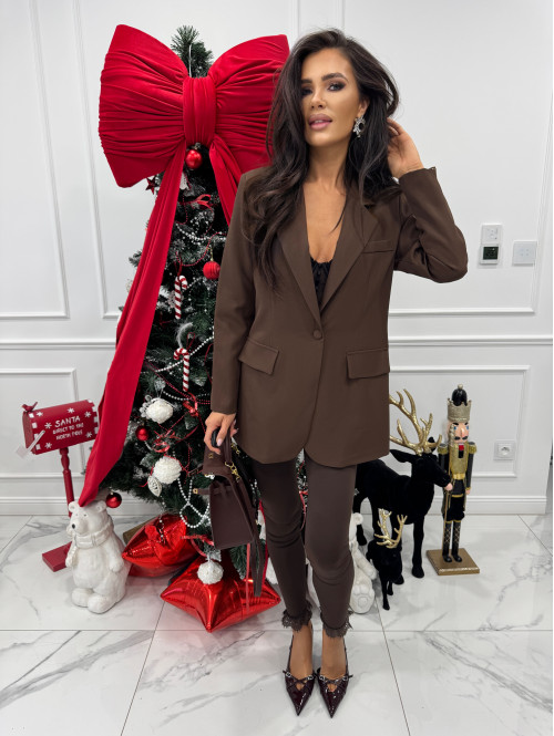 Brązowe legginsy dopasowane wykończone koronką na dole VIVA 02