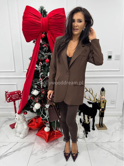 Brązowe legginsy dopasowane wykończone koronką na dole VIVA 02 - photo #7