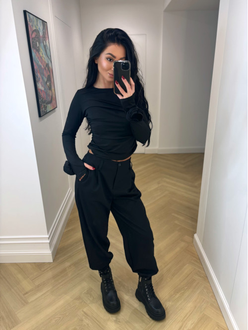 Czarna bluzka z długim rękawem i różą na nadgarstku Mila 17 - photo #14