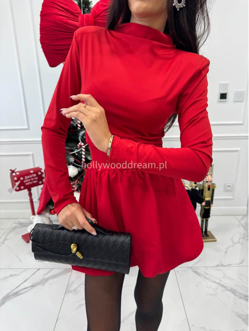Czerwona sukienka bombka z lejącą górą DORIS 02 - photo #7