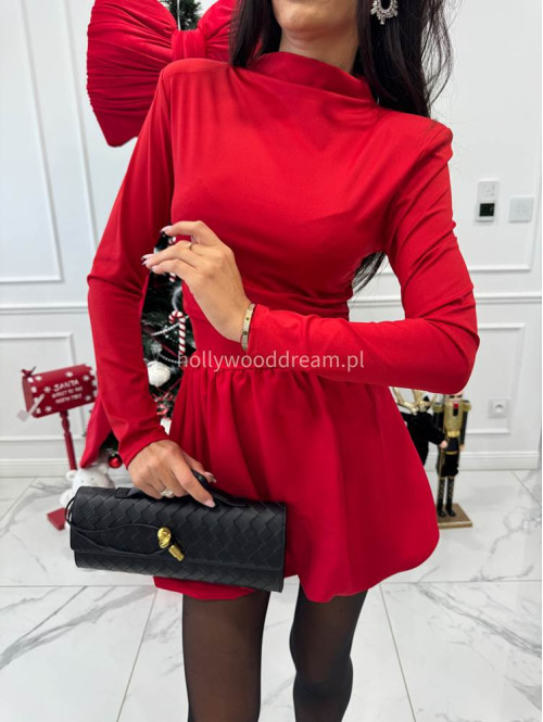 Czerwona sukienka bombka z lejącą górą DORIS 02 - photo #8