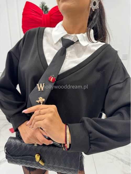 Czarna bluza z wszytą koszulą i krawatem COLLEGE 94 - photo #5