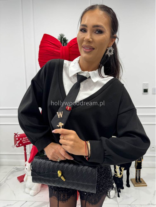 Czarna bluza z wszytą koszulą i krawatem COLLEGE 94 - photo #6