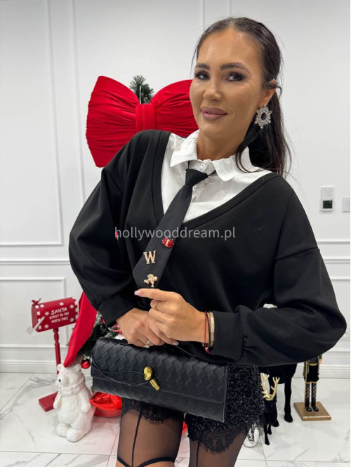 Czarna bluza z wszytą koszulą i krawatem COLLEGE 94 - photo #7