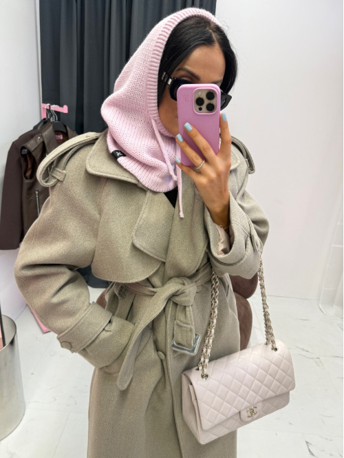 Mokka płaszcz długi wełniany z paskiem LUCIEN 25 - photo #2