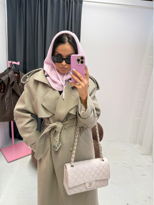 Mokka płaszcz długi wełniany z paskiem LUCIEN 25 - photo #1